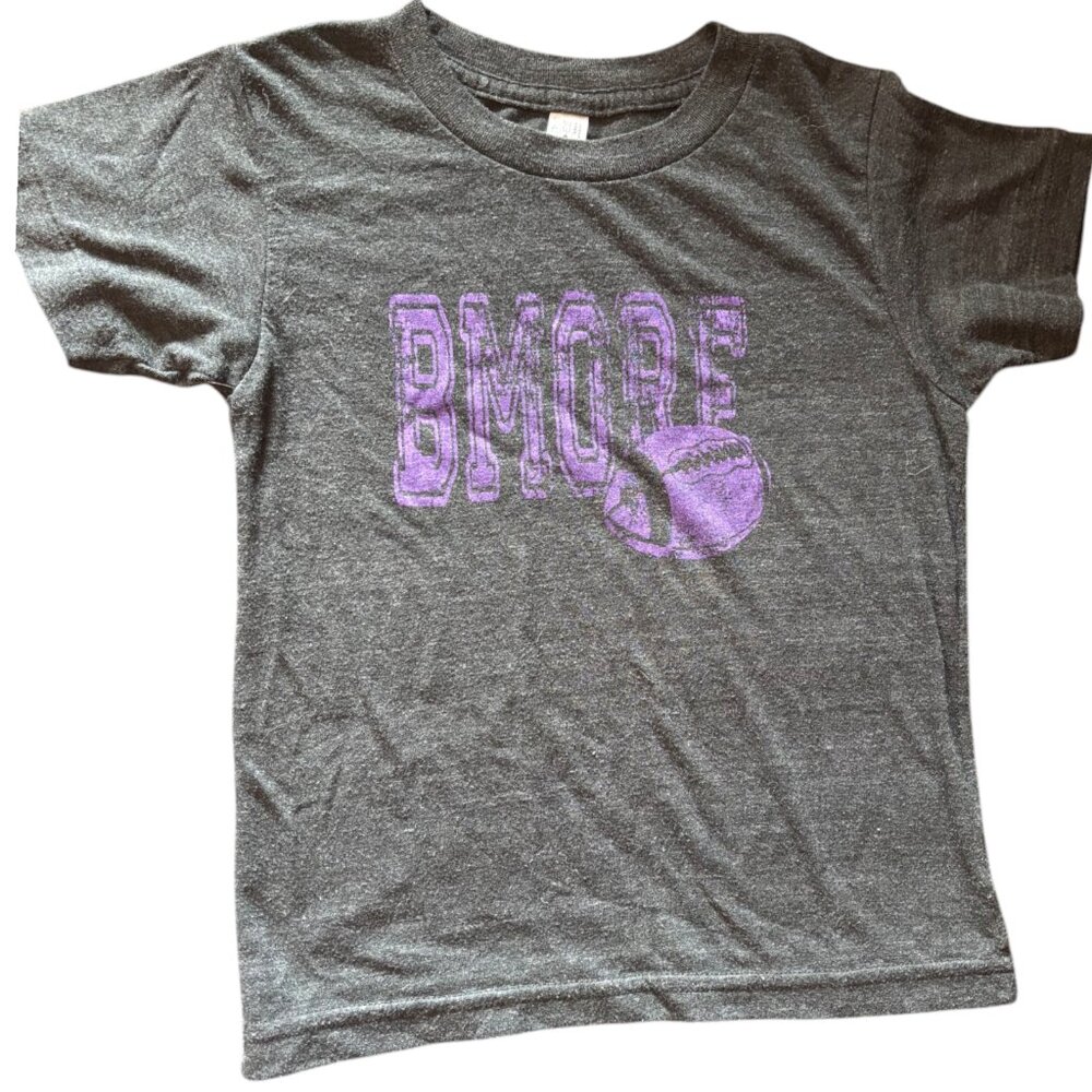 Charm City Babies kid's BMORE Football. t shirt sz 4 Baltimore Maryland gray USA